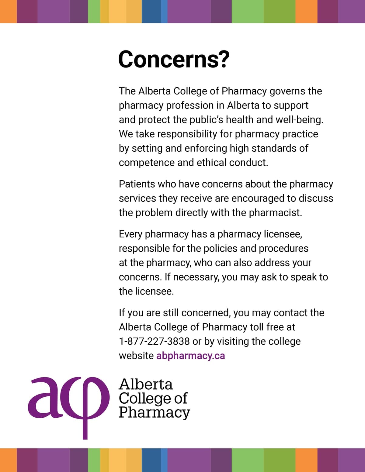 Alberta College of Pharmacy patient concern process